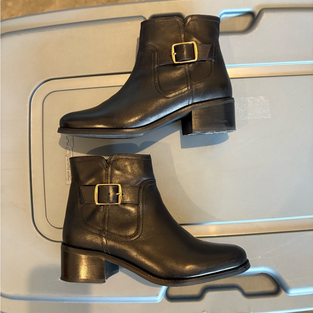 Black Leather Ankle Boots with Buckle